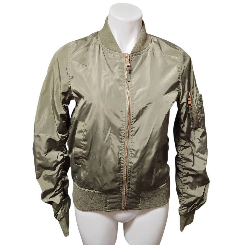 Madden NYC army green jacket rose gold‎ zippers crop length small